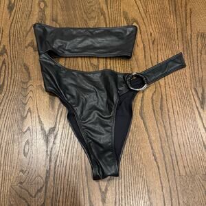 Danielle Guizio O-ring Cutout One Piece Swim Suit Black Wet Bandeau Size Small